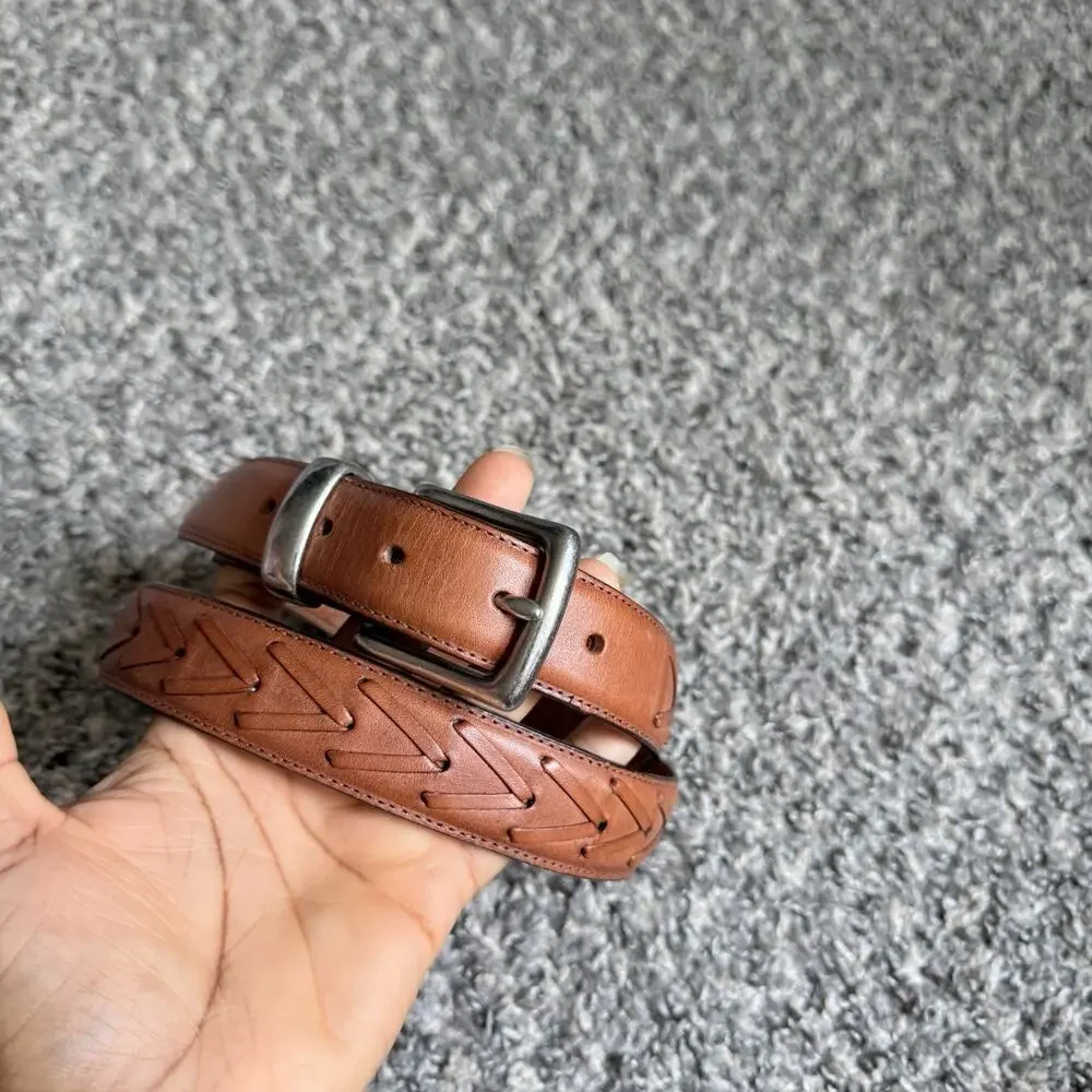 Land's End Belt Men's Size 36 Genuine Brown Leather Solid Brass Buckle